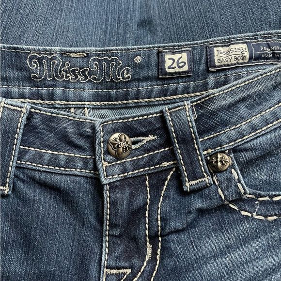 Miss Me Low Rise Easy Bootcut Blue Jeans with Jewels and Studs, size 26 tall - Picture 10 of 11
